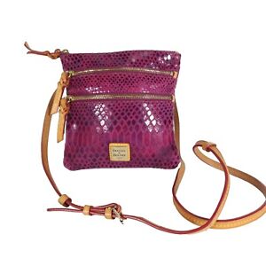 Dooney & Bourke Women's Raspberry Leather Snakeskin Embossed 3 Zip Crossbody Bag