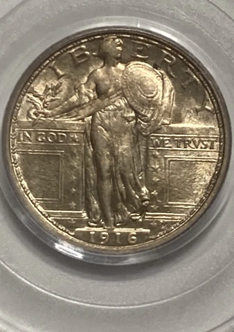 1916 Standing Liberty Quarter PCGS AU-58 ⭐️ LUSTROUS ⭐️ RARE ⭐️ GOLD TONING! Cover