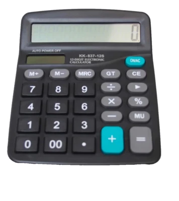 Solar /battery  jumbo  math Calculator home offices school shop black 12 digit   - Image 1 of 4