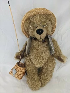 The Petting Zoo Bear Plush Fly Fisherman 12 Inch Glasses Pole Stuffed Animal - Picture 1 of 9