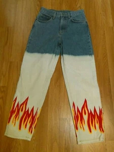 Carmar Limited Edition Hand Painted Flames 2-Toned High Waisted Jeans Size 25 - Picture 1 of 12