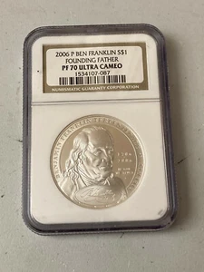 2006 P BEN FRANKLIN SILVER DOLLAR FOUNDING FATHER NGC PF 70 ULTRA CAMEO - Picture 1 of 2