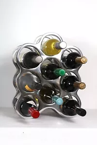 Wine Bottle x 9 Rack Polished Aluminium Free Standing Countertop Handcrafted - Picture 1 of 6