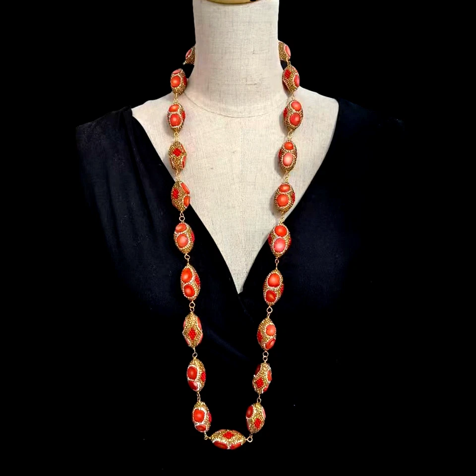 naranja coral cristal pavé collar largo 38,5" Foto 1 de 1