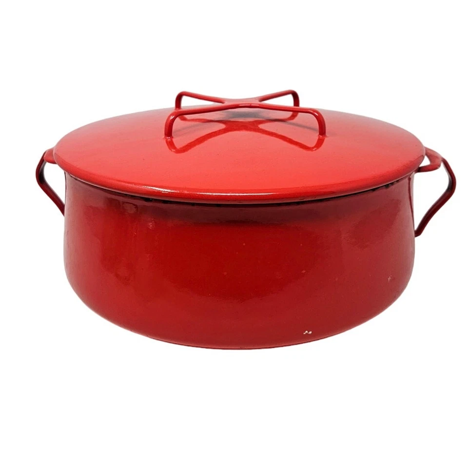 Olla vintage Dansk 4 cuartos grande esmalte rojo holandesa sobre estilo Koben danesa moderna  Foto 1 de 4