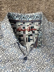 Robert Graham Geometric Dress Shirt Mens L Classic Fit White Blue Shape Designer - Picture 1 of 8