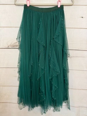 Falda Nikki Lund Verde Midi Tul Perlas Talla XS Perf Para Fiesta de Vacaciones Foto 1 de 4