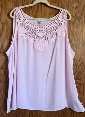 Camiseta sin mangas Avenue rosa bordada y recortes transparente sin mangas para mujer talla 26/28 Foto 1 de 4