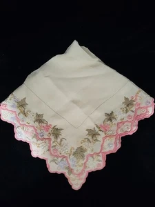 Vintage silk embroidered handkerchief 15"×15" - Picture 1 of 8