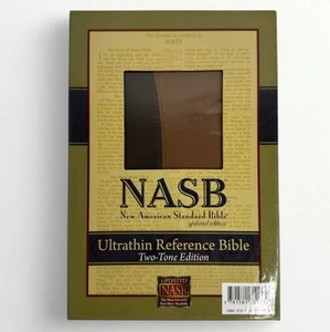 NASB Ultrathin Reference Bible Two Tone Edition Leathertex Brown Light Brown NEW - Imagen 1 de 12
