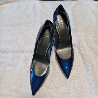 UAU!! STUART Weitzman ~ BOMBAS DE COURO ENVERNIZADO AZUL SAFIRA!! TAMANHO 12M - Imagem 1 de 4