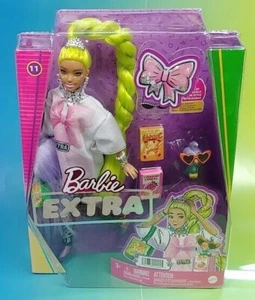 Barbie Extra Fashion Doll & Pet #11 Long Neon Green Hair Oversize Tee Mattel New - Picture 1 of 1