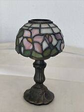 Tiffany-style Stained Glass Heavy Metal Candle Holder Lamp Candles Beautiful 9x5