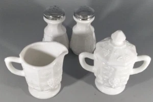 Vintage Westmoreland Milk Glass Creamer Sugar Salt Pepper Set Paneled Grape - Picture 1 of 15