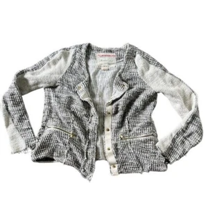 Anthropologie Cartonnier Knit Snap Front Jacket Ivory Black Gold Size Small - Picture 1 of 6