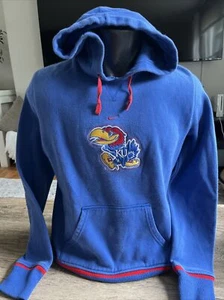 Nike Unisex Youth Kansas Jayhawks Long Sleeve Hoodie Sz L (12-14) Blue Red - Picture 1 of 5