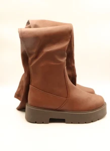 Over The Knee Boot Round Toe Platform PU-Leather Pull On Zipper Casual Fashion - Picture 1 of 6