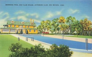 Postcard Swimming Pool & Club House Hyperion Club Des Moines Iowa IA - Picture 1 of 2