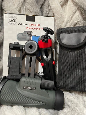 Adasion Black 12x56 HD Photography Monocular Telescope With Hand Strap Used - Image 1 of 4