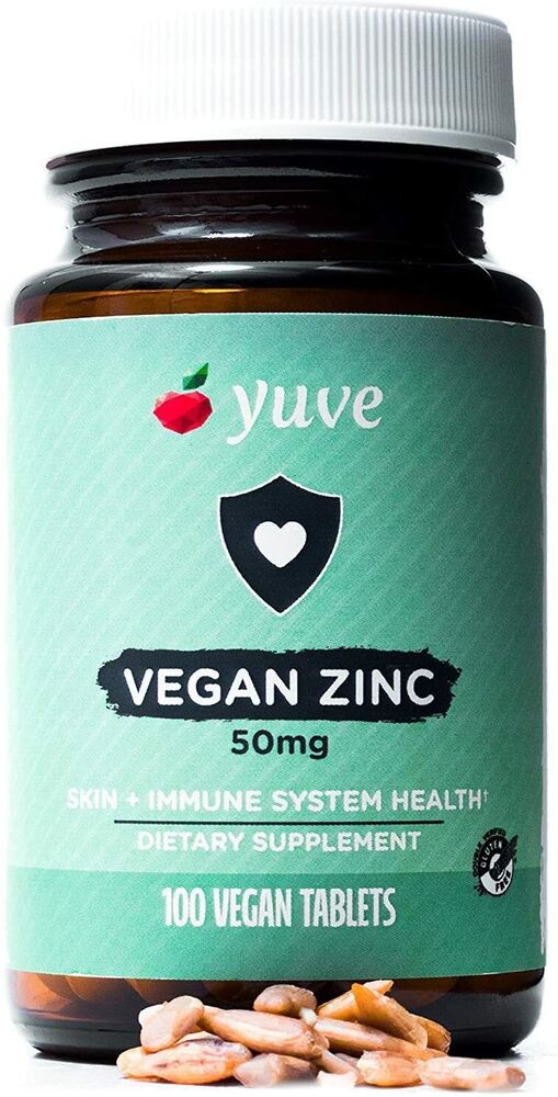 Yuve Vegan Natural Zinc 50mg Supplement - Boosts Your 100 Vegan Tablets