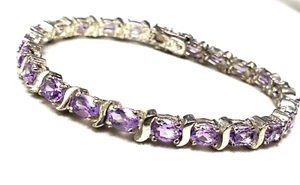 Pulsera de plata de ley 925 7,00 quilates amatista 7,25" 18,6 g - Imagen 1 de 12