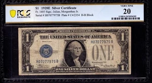 1928 E $1 SILVER CERTIFICATE NOTE CURRENCY FR.1605 SCARCE H-B BLOCK PCGS B VF 20 - Picture 1 of 4