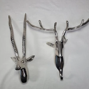 Gazelle Deer Buck Silvertone Wall Hanging Decor - Picture 1 of 16