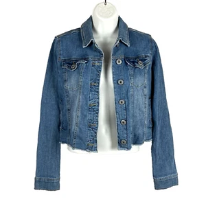 Vanilla Star girls distressed hem denim jacket size L stretch med wash - Picture 1 of 4