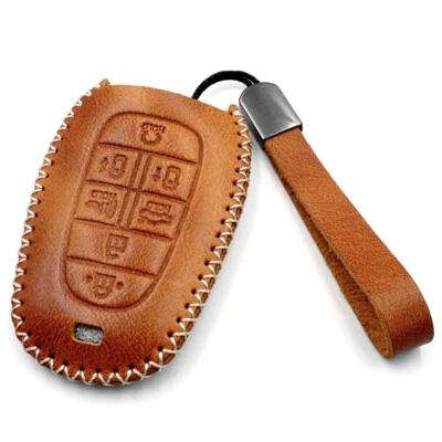 Brown Leather 7 Buttons Key Fob Cover for Hyundai Nexo Sonata 2020 2021 2022 - Image 1 of 4