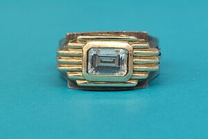 Franklin Mint By Alfred Durante CZ Sterling Silver Ring W/ 14k Gold Bezel SZ 8.5
