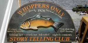 Whoppers Only Fishing Bar Man Cave Wooden Painted Wall Hanging Sign Approx 10X18 - Picture 1 of 5