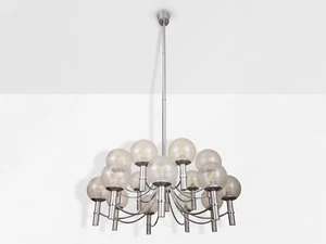 Pair of unique Veronese chandeliers 65 inches steel Murano glass 1970 - Picture 1 of 10