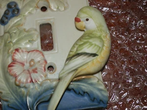 Vintage Takahashi Japan Parrots Single Light Switch Cover Hibiscus Tropical - Picture 1 of 4