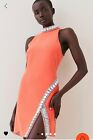 Karen Millen Crystal Embellished Woven Thigh Split Mini - In Orange size 12/ New