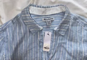 NEW ! Tommy Bahama Linen Blue White Stripe Button Front Shirt XL NWT $118 - Picture 1 of 4