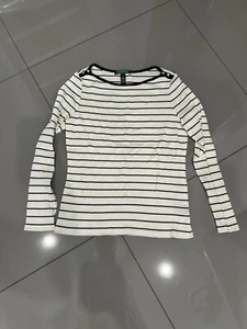 Ralph Lauren Women’s Striped Knit Stretch Polo Shirt White Black Size M - Picture 1 of 8