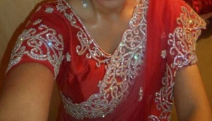 £750 RRP Swarovski pearl coral ombre Saree - Picture 1 of 5