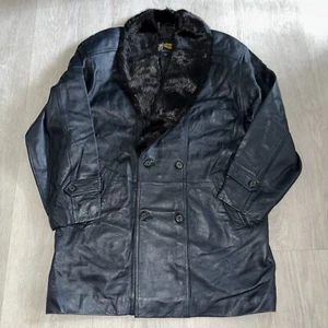 PILUDAN Italy Leather And Fur Jacket Leather Coat Men M Size BLACK VTG - Picture 1 of 13