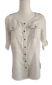 marks and spencer M&S  collection Khaki Linen Button Front Top Small - Picture 1 of 4