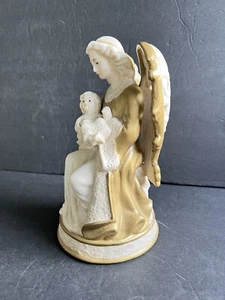 Engel hält Baby creme gold Handarbeit Porzellan Spieluhr Stille Nacht funktioniert - Bild 1 von 11