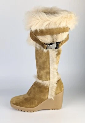 NUEVAS Botas de Cuña Coach Charma Para Mujer Beige Piel/Gamuza Hasta la Rodilla 8B Hechas en Italia Foto 1 de 4