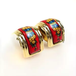 HERMES Enamel Gold Metal Cloisonne Multicolor Enamel Red, yellow, blue - Picture 1 of 7