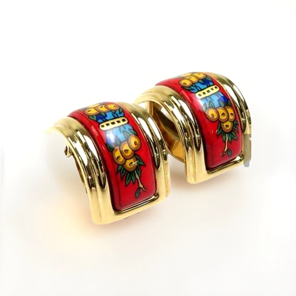 HERMES Esmalte Oro Metal Cloisonne Multicolor Esmalte Rojo, Amarillo, Azul Foto 1 de 4