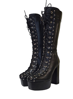 Women Black Gothic High Heel Platform Boots S...