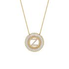 26 Initial Letter Necklace A-Z Alphabet Round Pendant CZ Charm Chain For Women