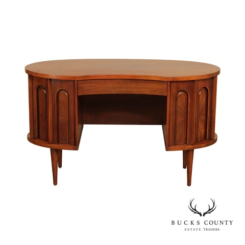 Broyhill Emphasis Mid Century Modern Walnut Kidney Writing Desk Cover