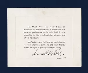 Tarjeta publicitaria firmada por Marek Weber - Violinista alemán y líder de Big Band - 1888-1964 - Imagen 1 de 2