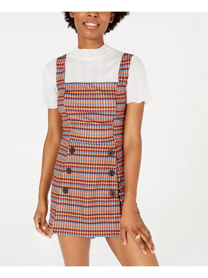 Fishbowl Womens Orange Plaid Sleeveless Skort Romper Juniors M BHFO 4842