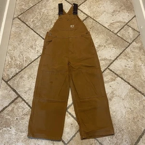 Carhartt Duck Bib Overalls Brown Canvas Double Knee Youth Boys Size 12 - Picture 1 of 5