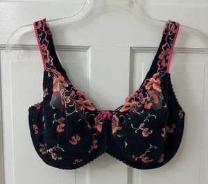 Prima Donna UW Unlined Floral Black Full Coverage Bra Size Us 38H, Eu 85H UK 38H - Picture 1 of 3